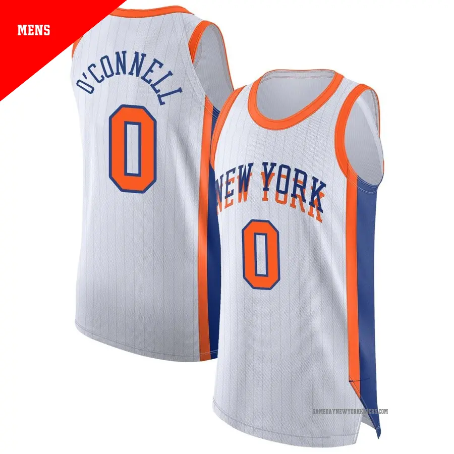 ＃0 Men's Alex O'Connell New York Knicks 2024/25 Authentic White City Edition Jersey