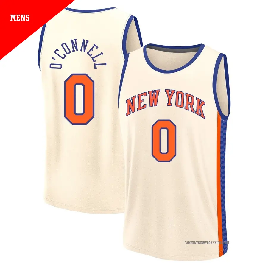＃0 Men's Alex O'Connell New York Knicks 2025/26 Fast Break Cream City Edition Jersey