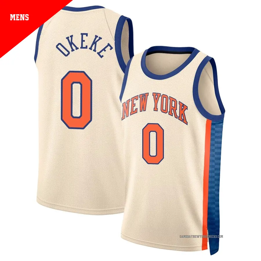 ＃0 Men's Chuma Okeke New York Knicks 2025/26 Swingman Cream City Edition Jersey