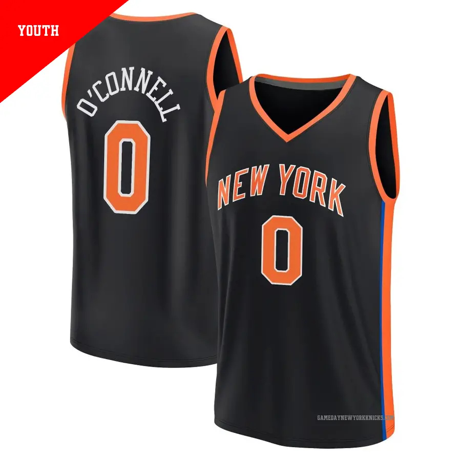 ＃0 Youth Alex O'Connell New York Knicks 2022/23 Fast Break Black City Edition Jersey