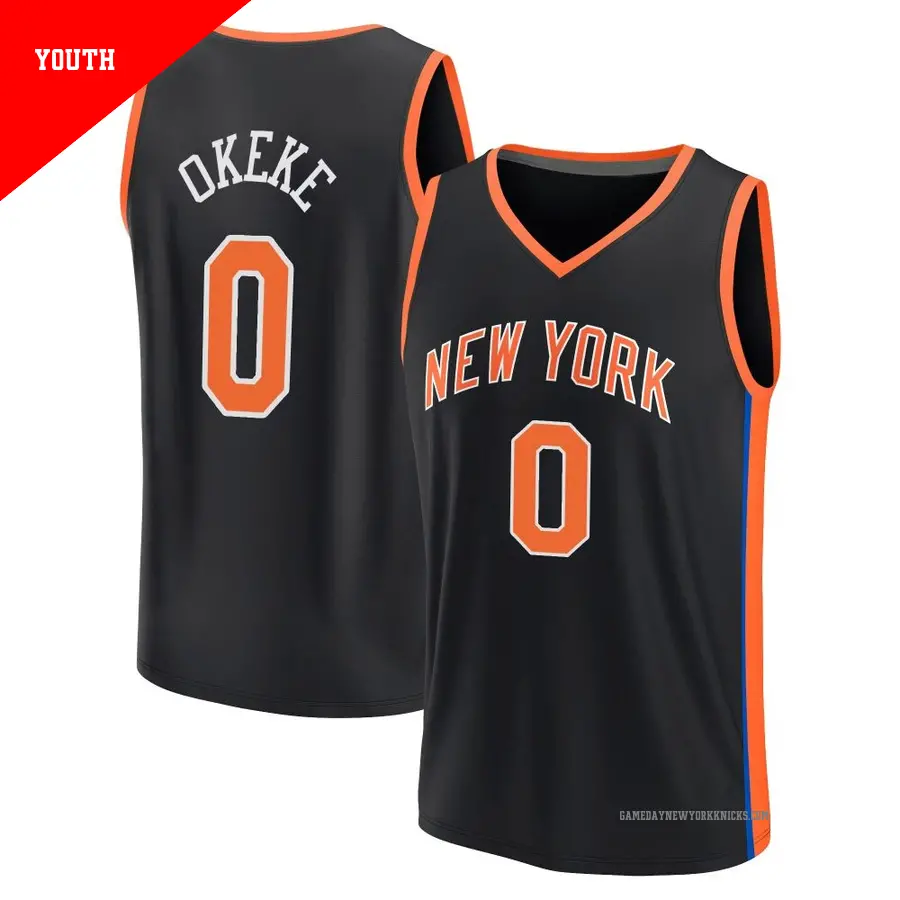 ＃0 Youth Chuma Okeke New York Knicks 2022/23 Fast Break Black City Edition Jersey