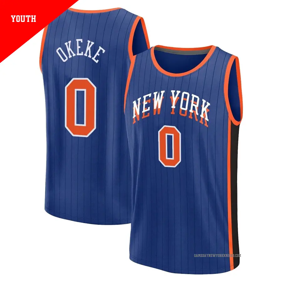 ＃0 Youth Chuma Okeke New York Knicks 2023/24 Fast Break Blue City Edition Jersey