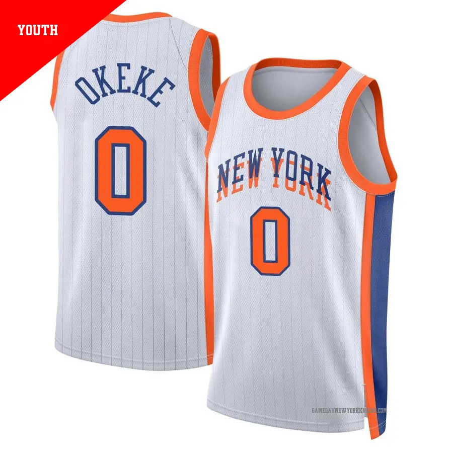 ＃0 Youth Chuma Okeke New York Knicks 2024/25 Swingman White City Edition Jersey