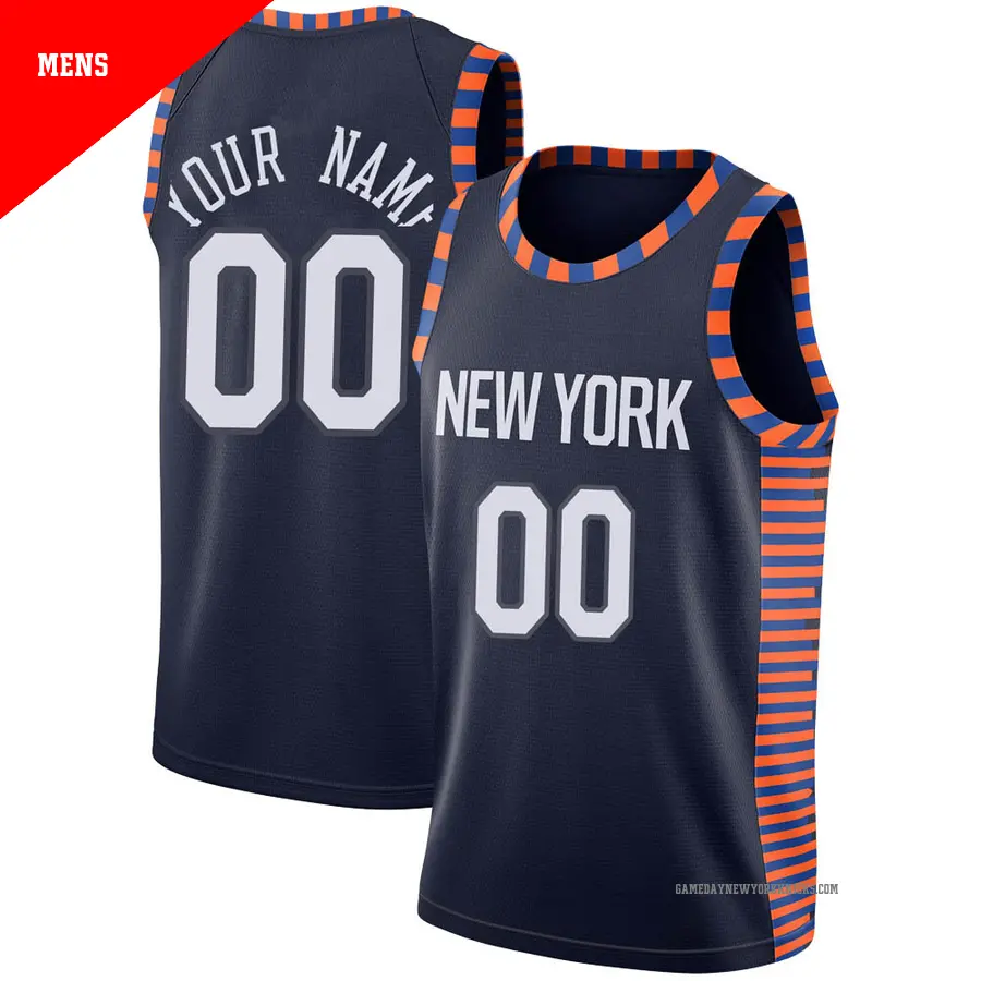 ＃00 Men's Custom New York Knicks 2018/19 Swingman Navy JerseyCity Edition