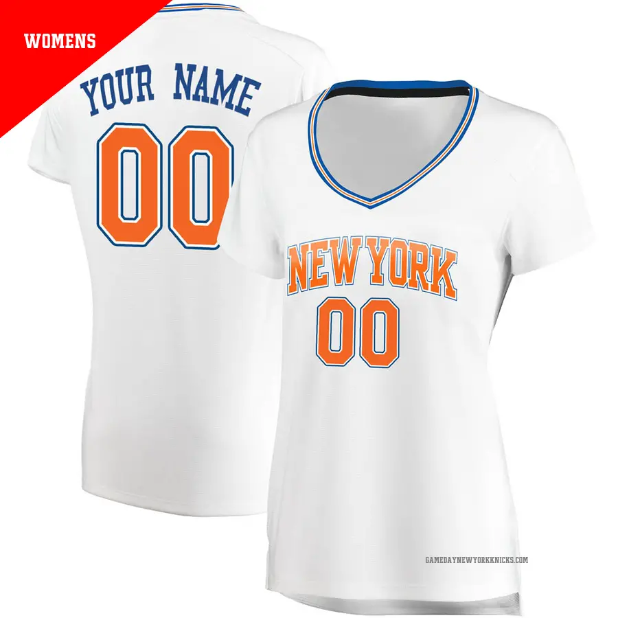 ＃00 Women's Custom New York Knicks White Fast Break Jersey Statement Edition