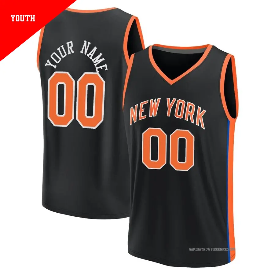 ＃00 Youth Custom New York Knicks 2022/23 Fast Break Black City Edition Jersey
