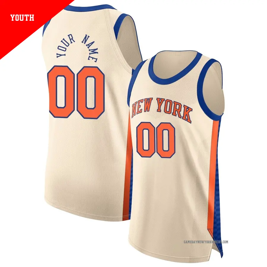 ＃00 Youth Custom New York Knicks 2025/26 Authentic Cream City Edition Jersey