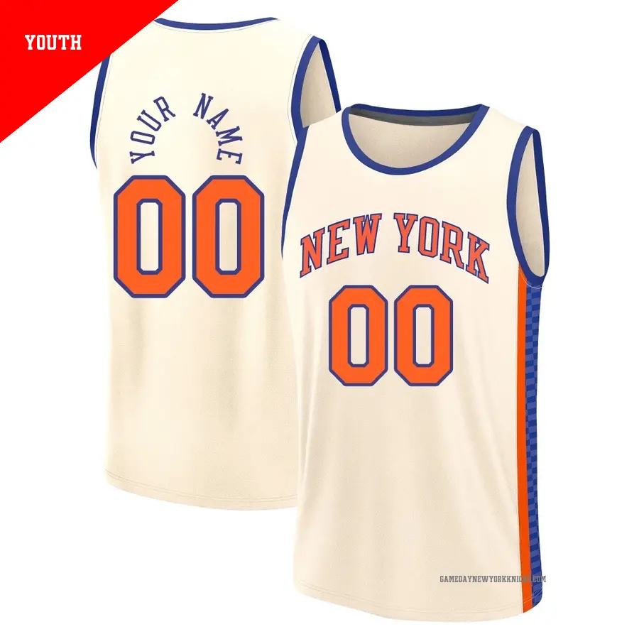＃00 Youth Custom New York Knicks 2025/26 Fast Break Cream City Edition Jersey