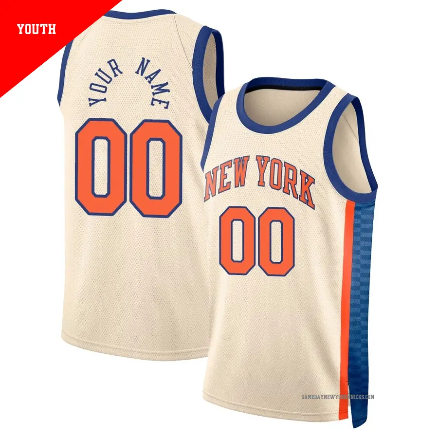 ＃00 Youth Custom New York Knicks 2025/26 Swingman Cream City Edition Jersey