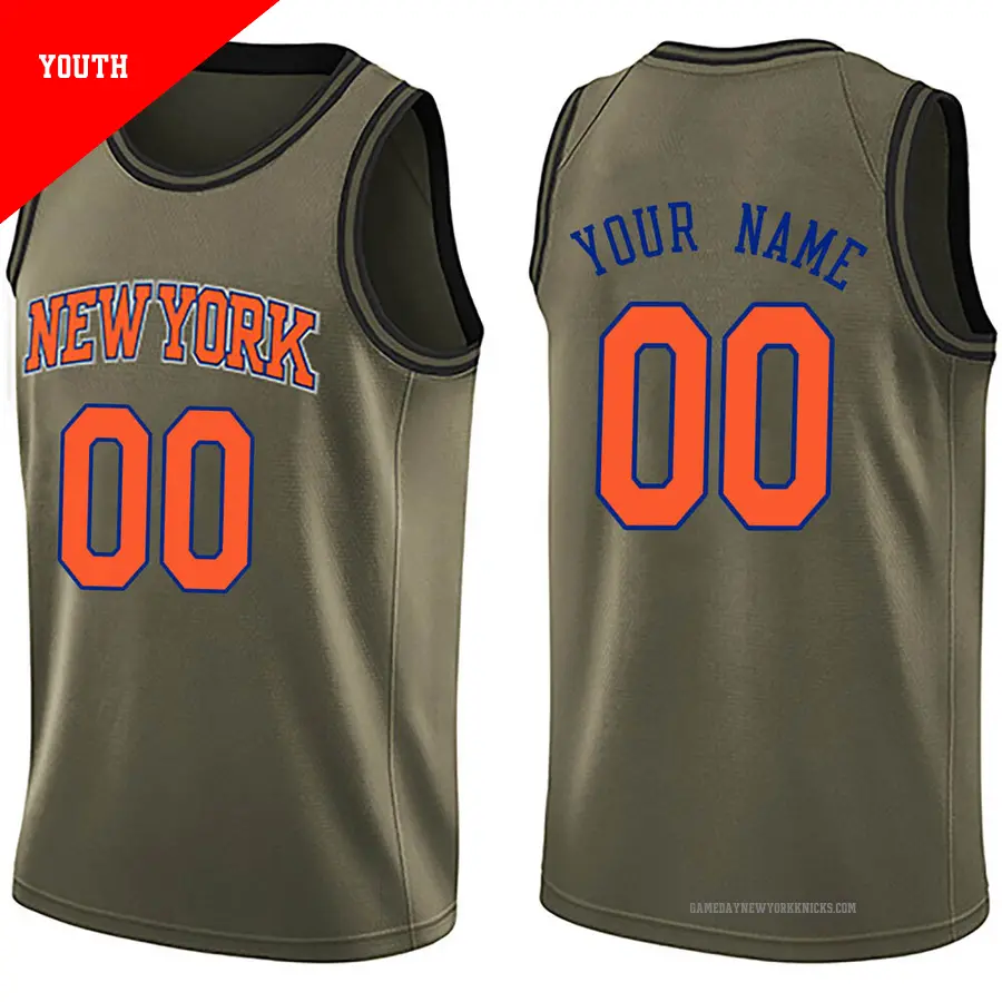 ＃00 Youth Custom New York Knicks Green Swingman Salute to Service Jersey