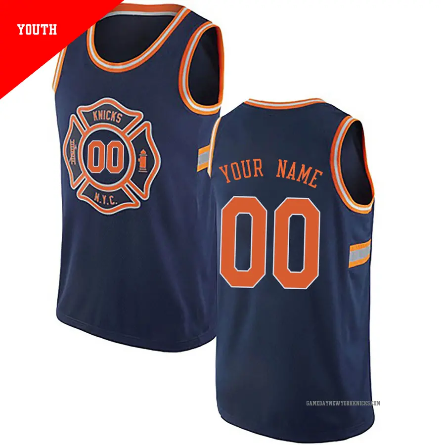 ＃00 Youth Custom New York Knicks Navy Blue Authentic JerseyCity Edition