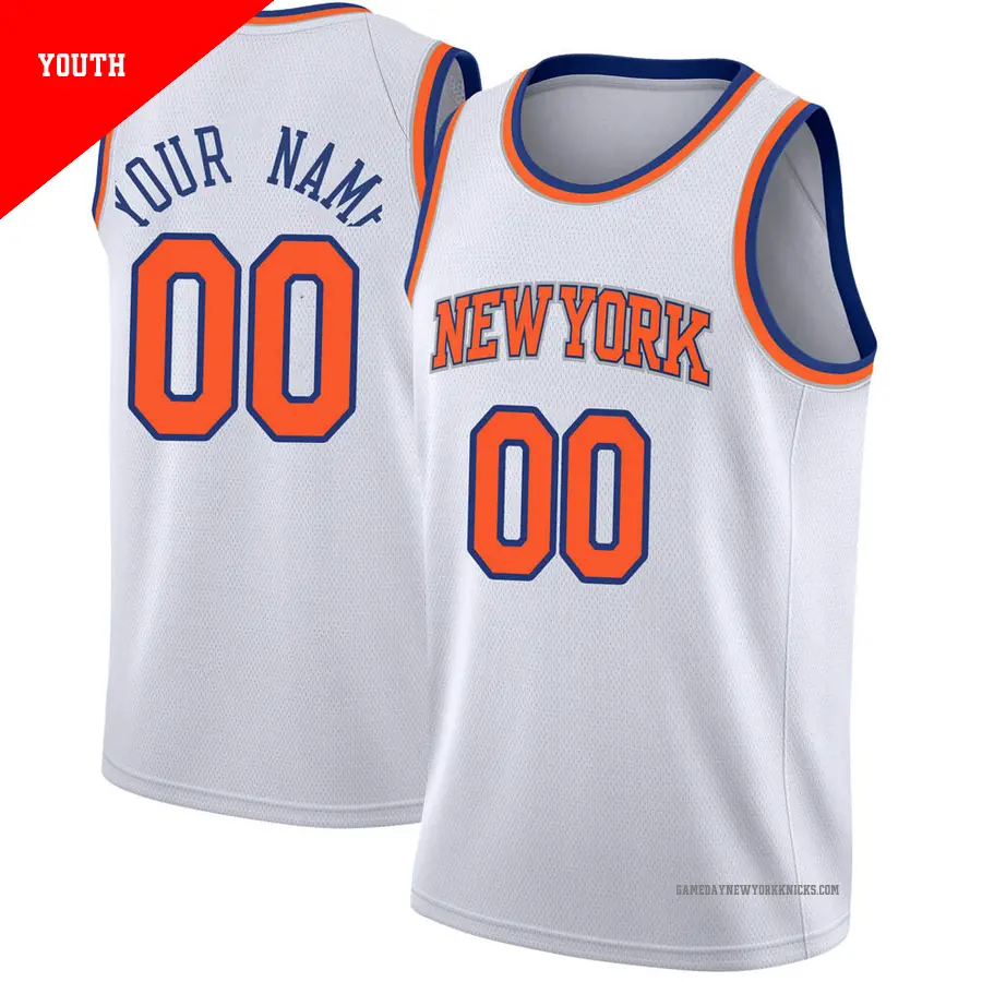 ＃00 Youth Custom New York Knicks White Swingman JerseyAssociation Edition