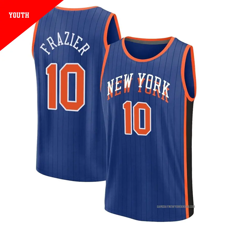 ＃10 Youth Walt Frazier New York Knicks 2023/24 Fast Break Blue City Edition Jersey