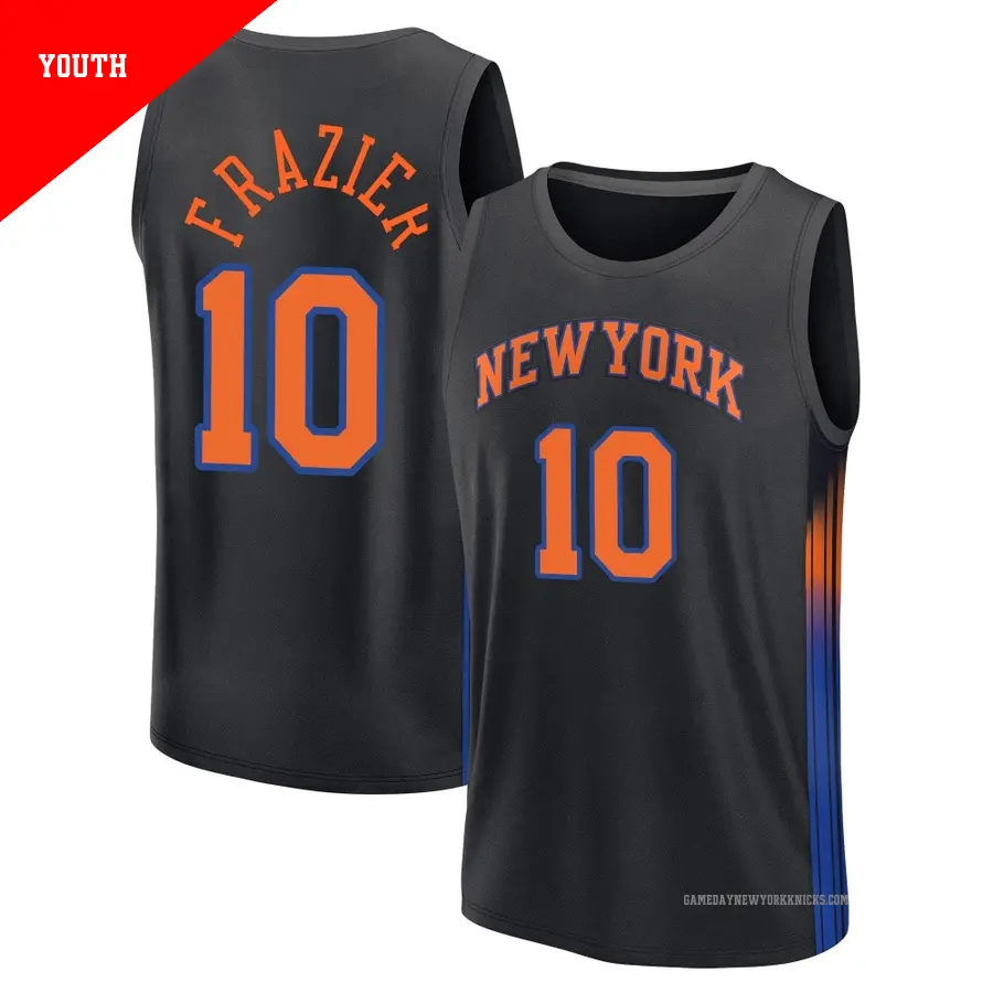 ＃10 Youth Walt Frazier New York Knicks 2024/25 Fast Break Black Statement Edition Jersey
