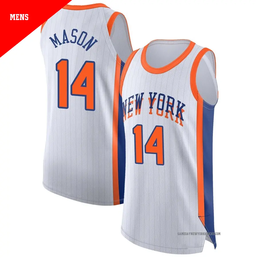 ＃14 Men's Anthony Mason New York Knicks 2024/25 Authentic White City Edition Jersey