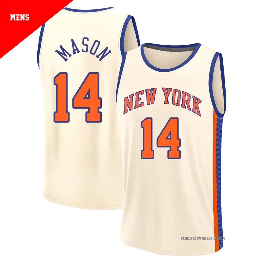 ＃14 Men's Anthony Mason New York Knicks 2025/26 Fast Break Cream City Edition Jersey