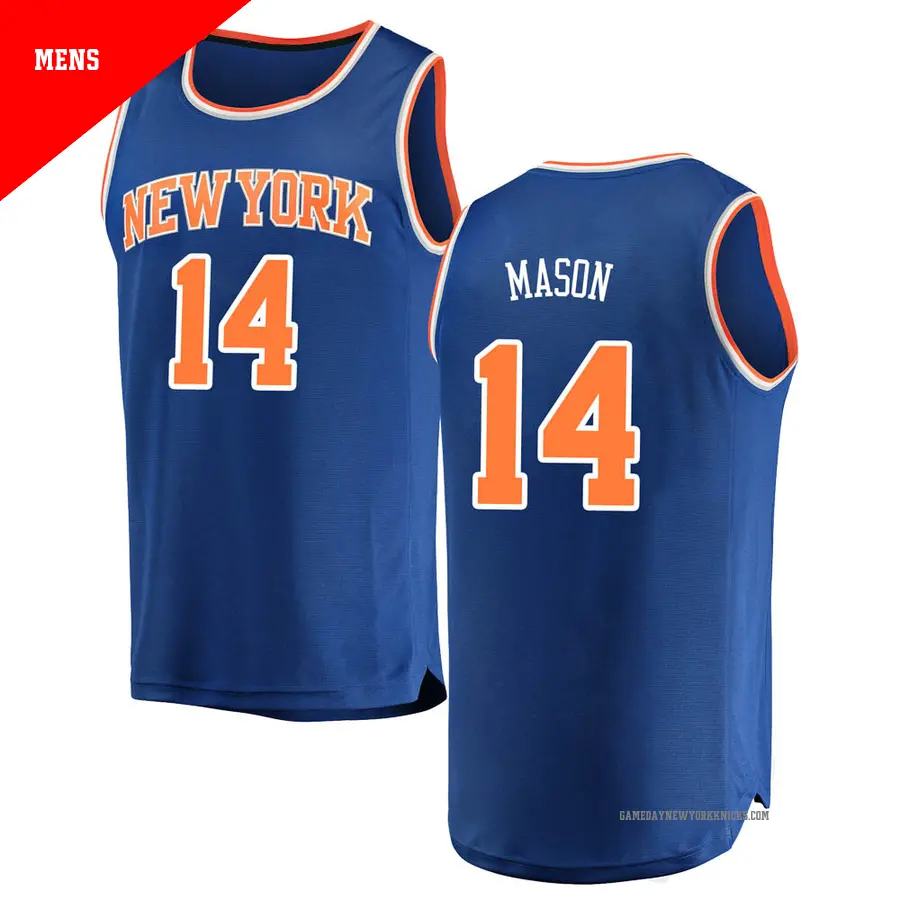 ＃14 Men's Anthony Mason New York Knicks Blue Fast Break Jersey Icon Edition