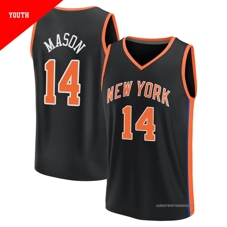 ＃14 Youth Anthony Mason New York Knicks 2022/23 Fast Break Black City Edition Jersey