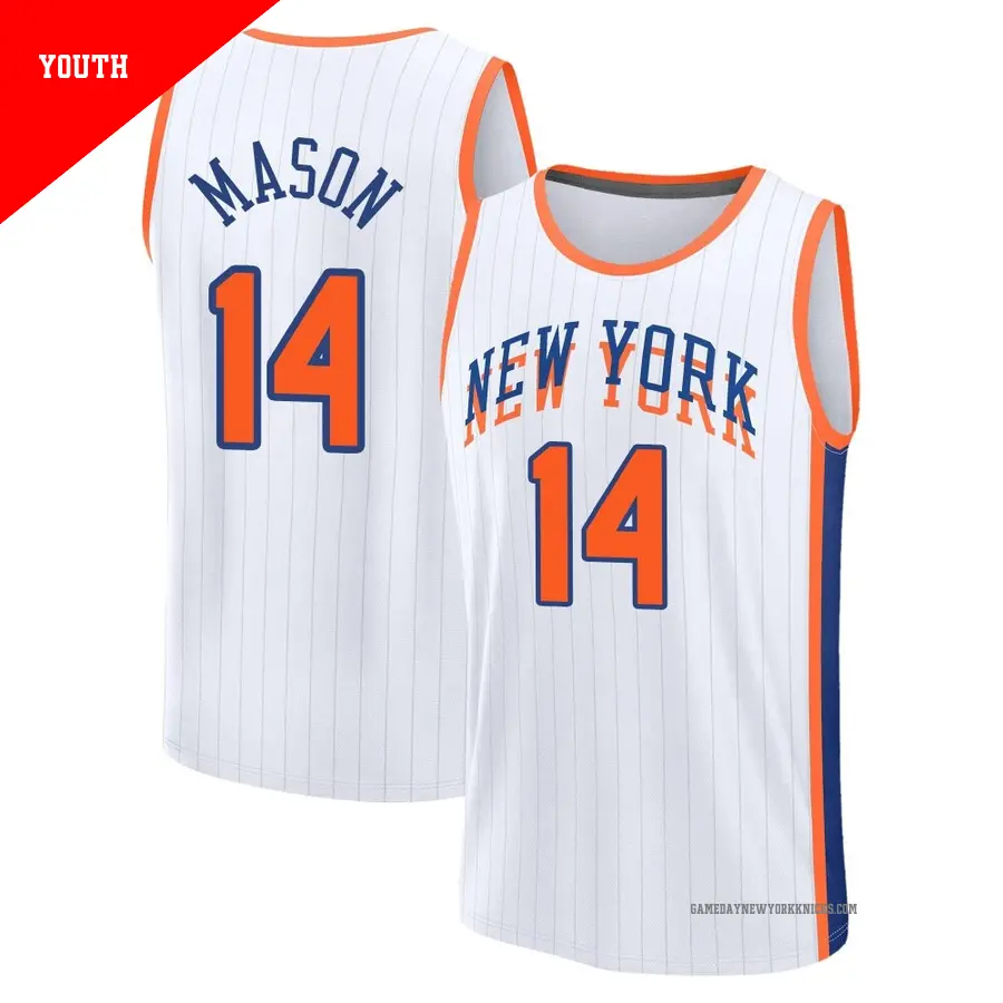 ＃14 Youth Anthony Mason New York Knicks 2024/25 Fast Break White City Edition Jersey
