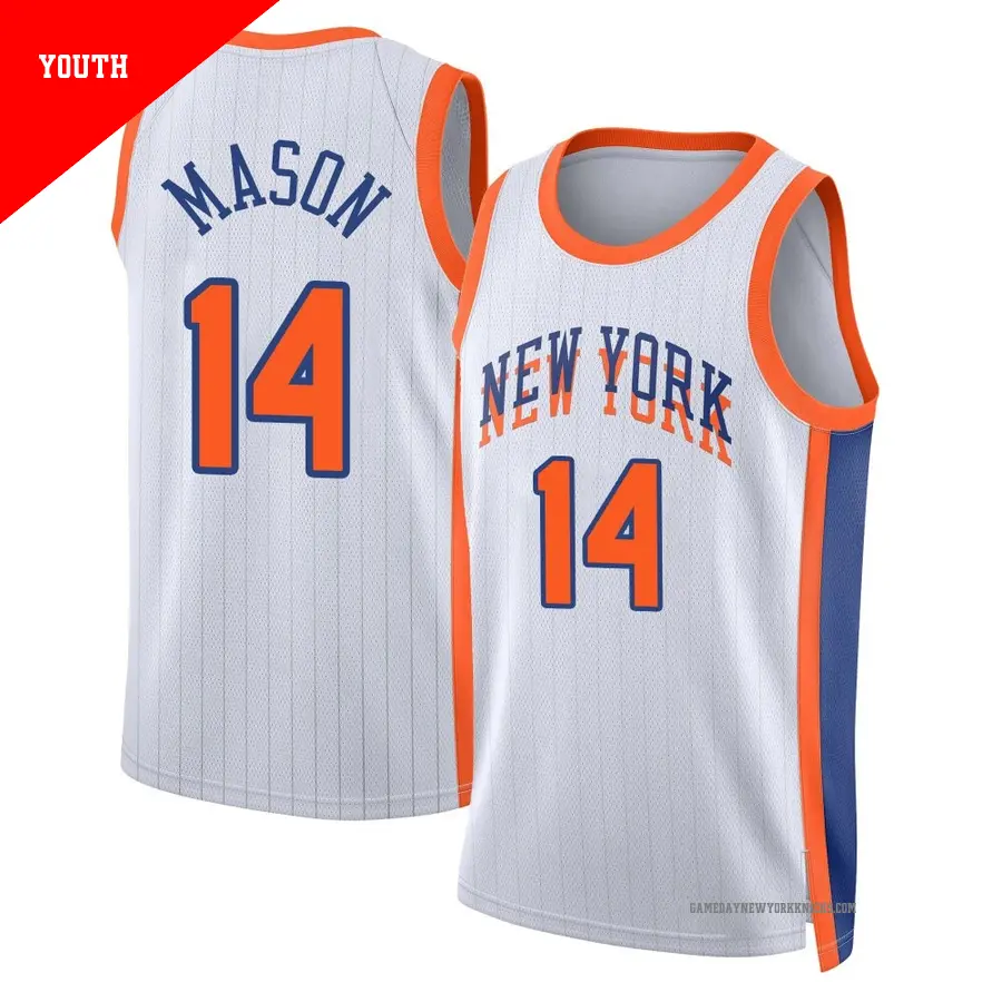＃14 Youth Anthony Mason New York Knicks 2024/25 Swingman White City Edition Jersey