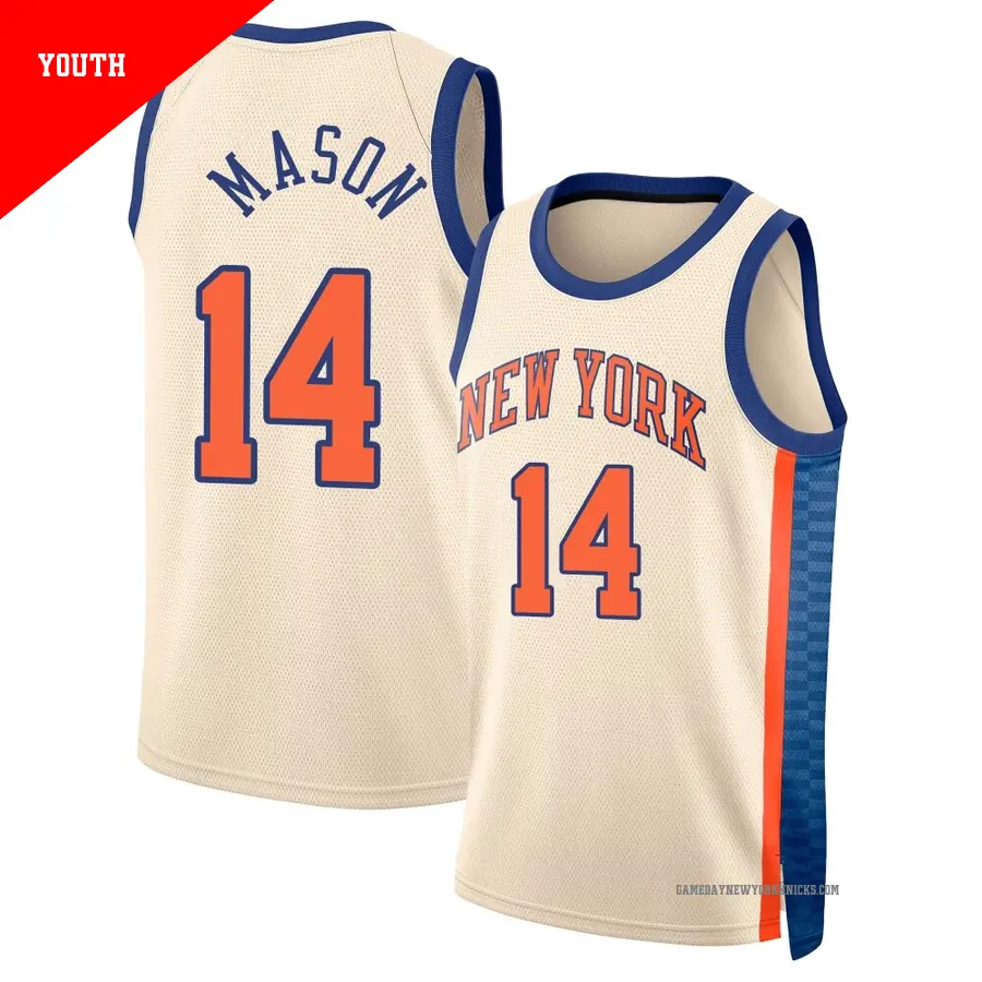 ＃14 Youth Anthony Mason New York Knicks 2025/26 Swingman Cream City Edition Jersey