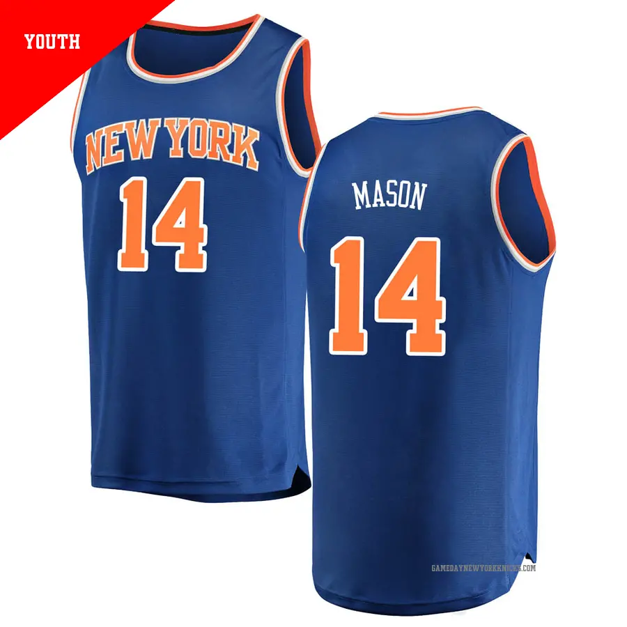 ＃14 Youth Anthony Mason New York Knicks Blue Fast Break Jersey Icon Edition