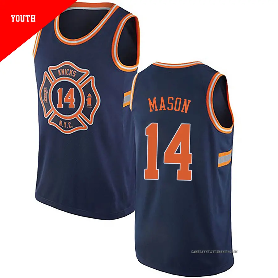 ＃14 Youth Anthony Mason New York Knicks Navy Blue Authentic JerseyCity Edition