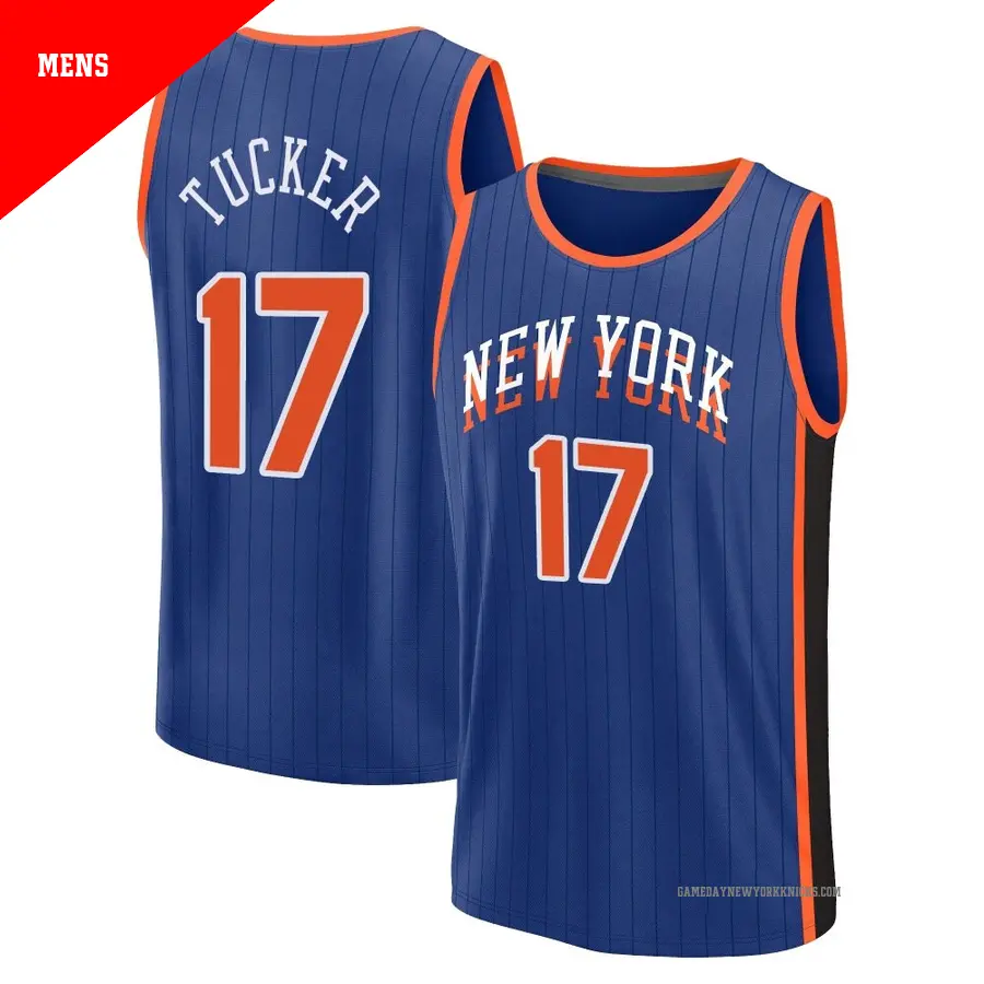 ＃17 Men's P.J. Tucker New York Knicks 2023/24 Fast Break Blue City Edition Jersey