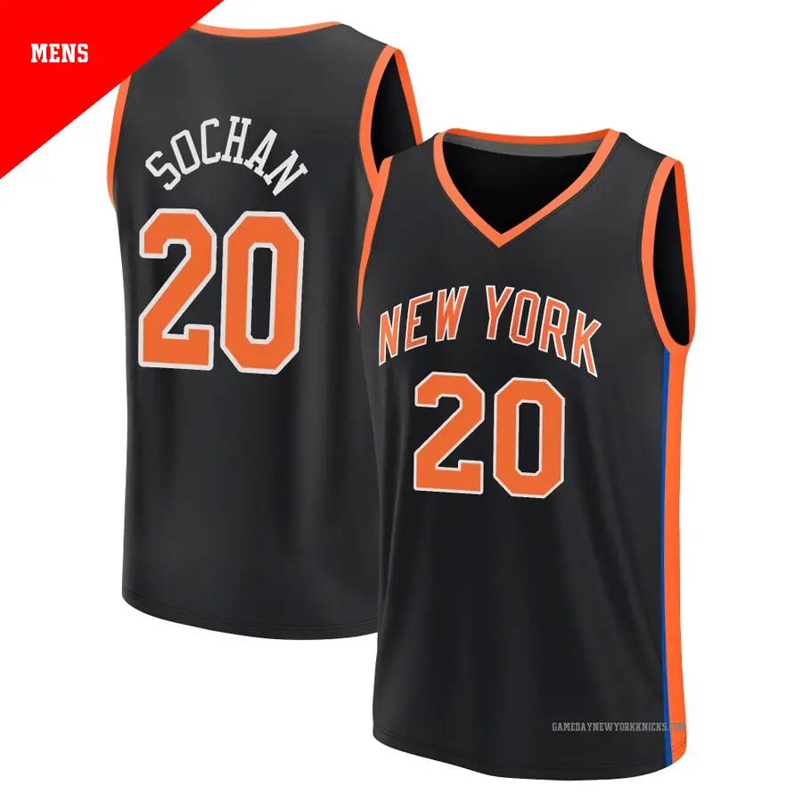 ＃20 Men's Jeremy Sochan New York Knicks 2022/23 Fast Break Black City Edition Jersey