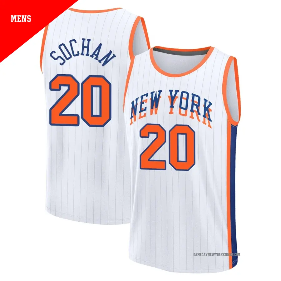 ＃20 Men's Jeremy Sochan New York Knicks 2024/25 Fast Break White City Edition Jersey