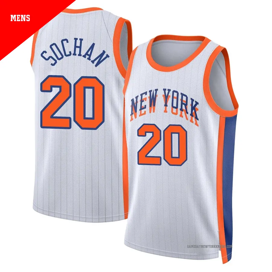 ＃20 Men's Jeremy Sochan New York Knicks 2024/25 Swingman White City Edition Jersey
