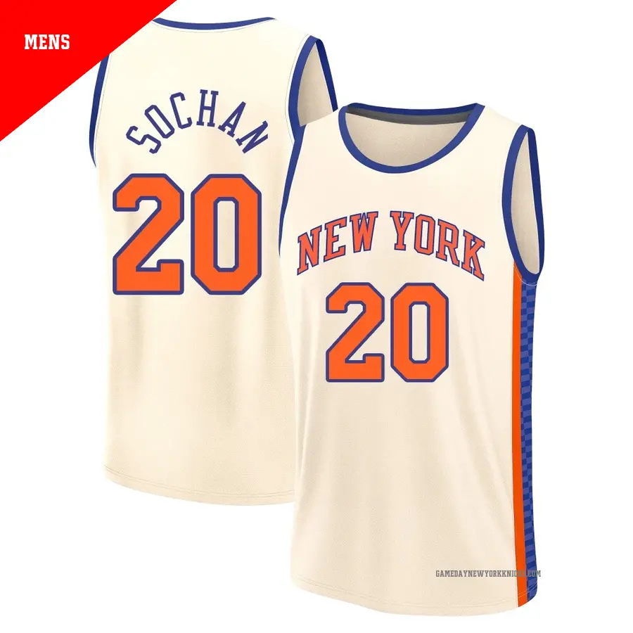 ＃20 Men's Jeremy Sochan New York Knicks 2025/26 Fast Break Cream City Edition Jersey