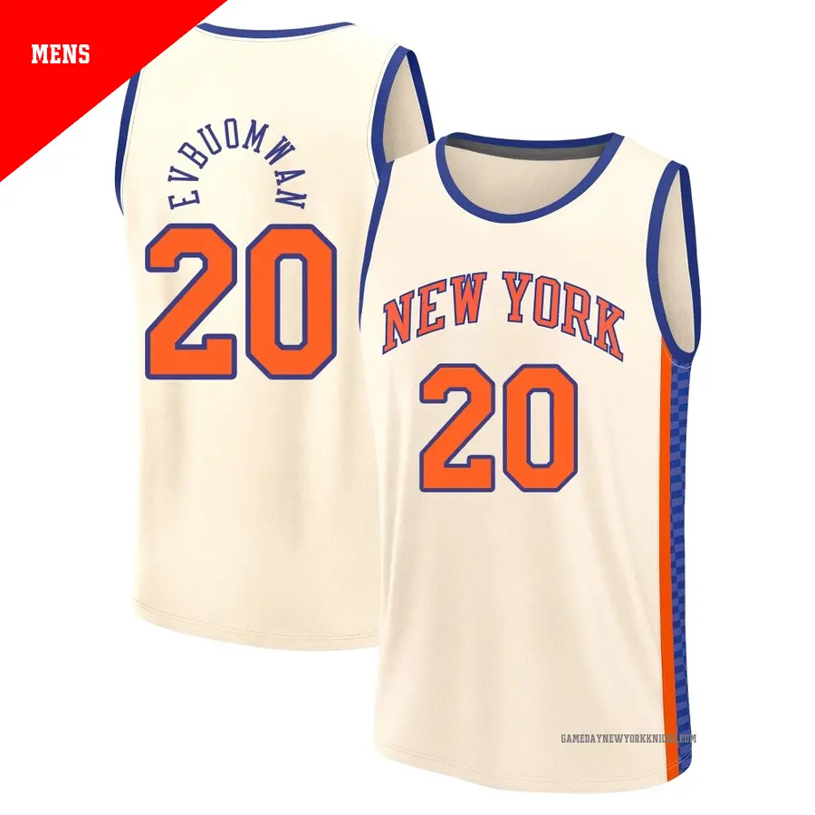 ＃20 Men's Tosan Evbuomwan New York Knicks 2025/26 Fast Break Cream City Edition Jersey