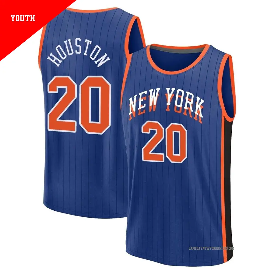 ＃20 Youth Allan Houston New York Knicks 2023/24 Fast Break Blue City Edition Jersey