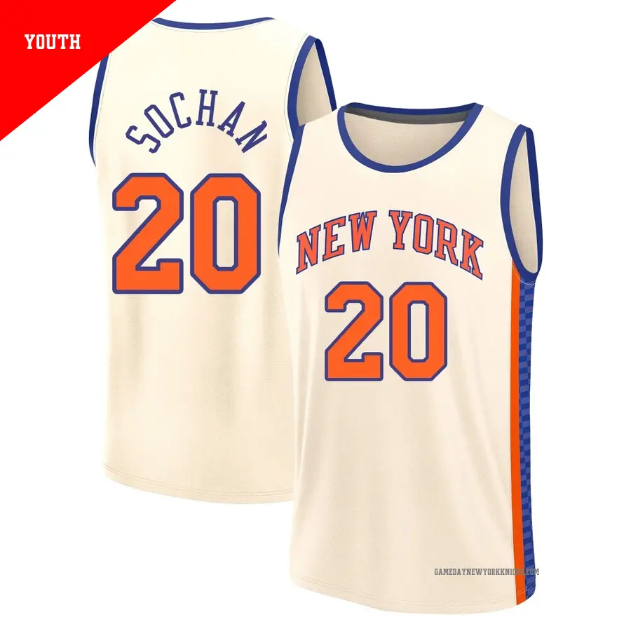 ＃20 Youth Jeremy Sochan New York Knicks 2025/26 Fast Break Cream City Edition Jersey