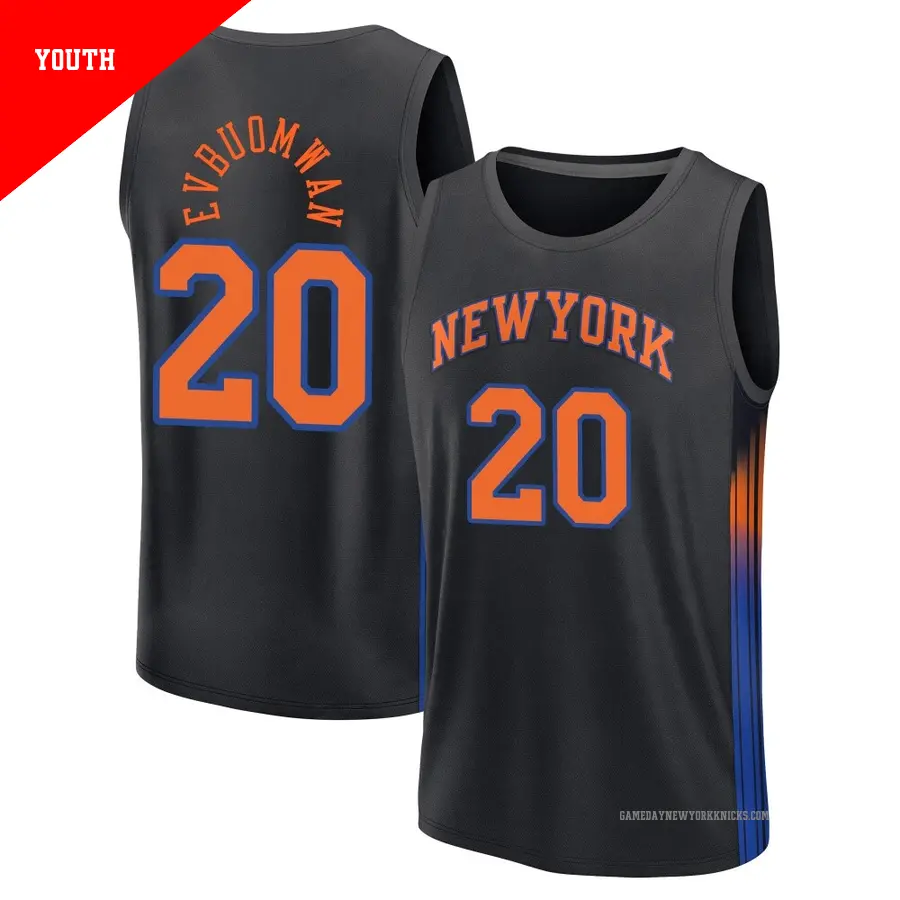 ＃20 Youth Tosan Evbuomwan New York Knicks 2024/25 Fast Break Black Statement Edition Jersey
