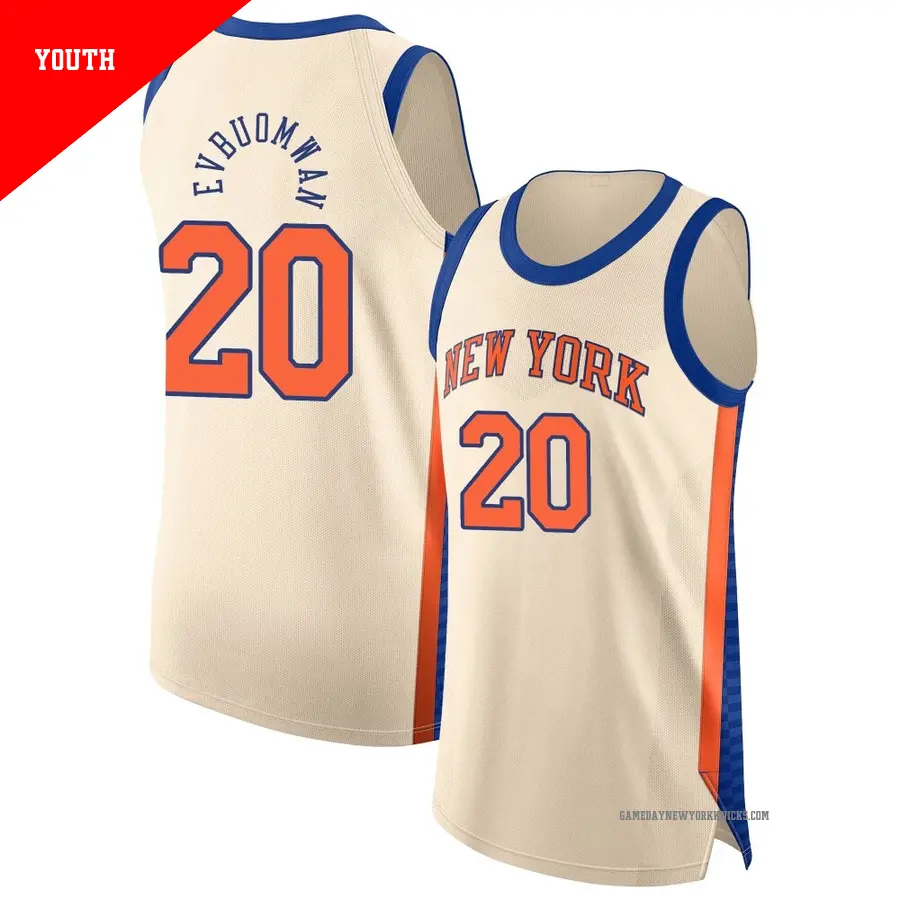 ＃20 Youth Tosan Evbuomwan New York Knicks 2025/26 Authentic Cream City Edition Jersey