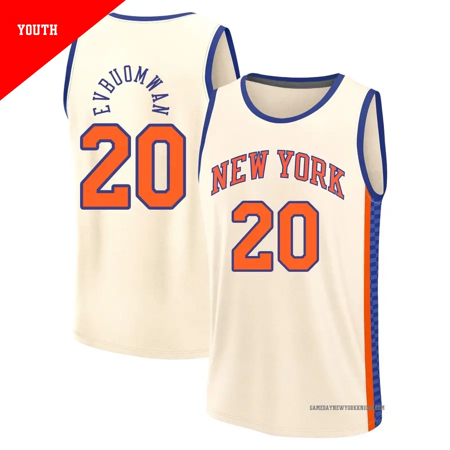 ＃20 Youth Tosan Evbuomwan New York Knicks 2025/26 Fast Break Cream City Edition Jersey