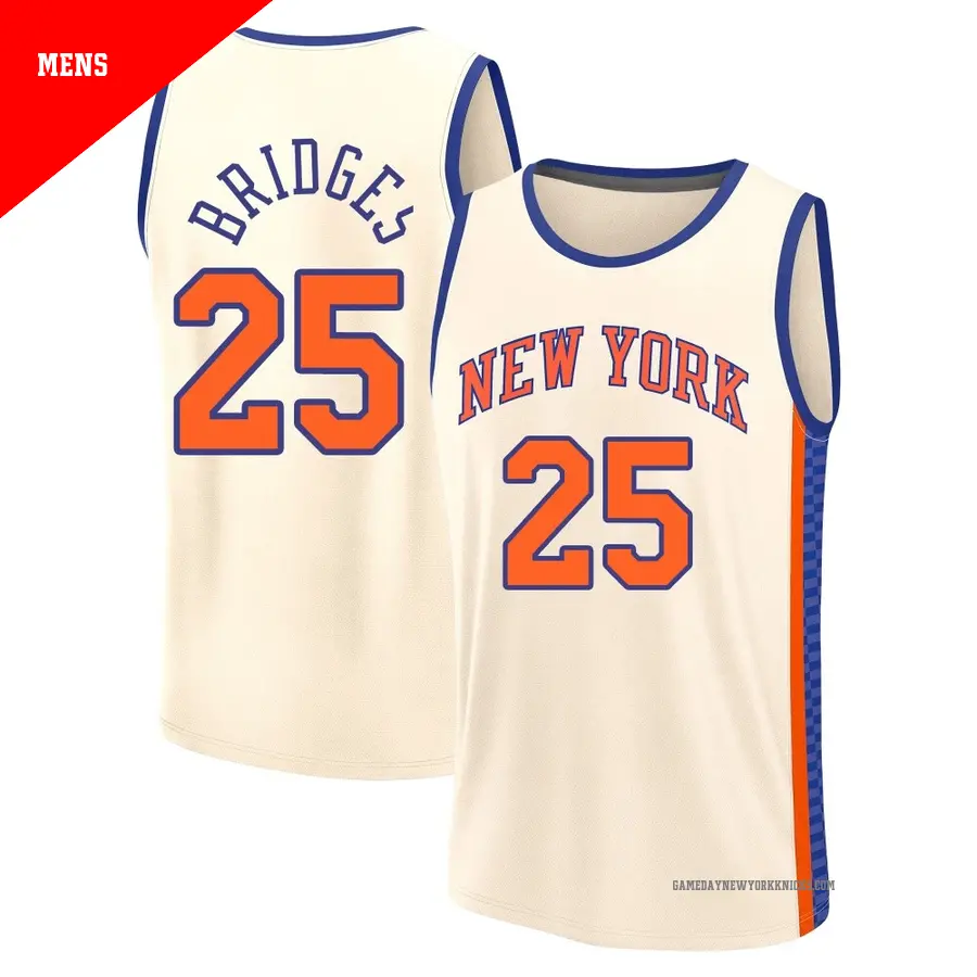 ＃25 Men's Mikal Bridges New York Knicks 2025/26 Fast Break Cream City Edition Jersey