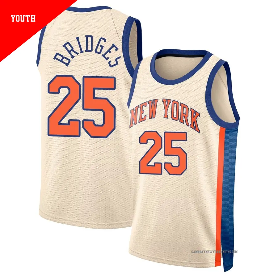 ＃25 Youth Mikal Bridges New York Knicks 2025/26 Swingman Cream City Edition Jersey