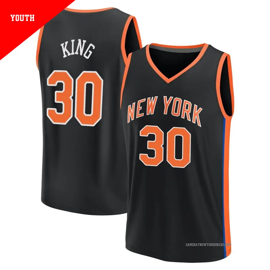 ＃30 Youth Bernard King New York Knicks 2022/23 Fast Break Black City Edition Jersey