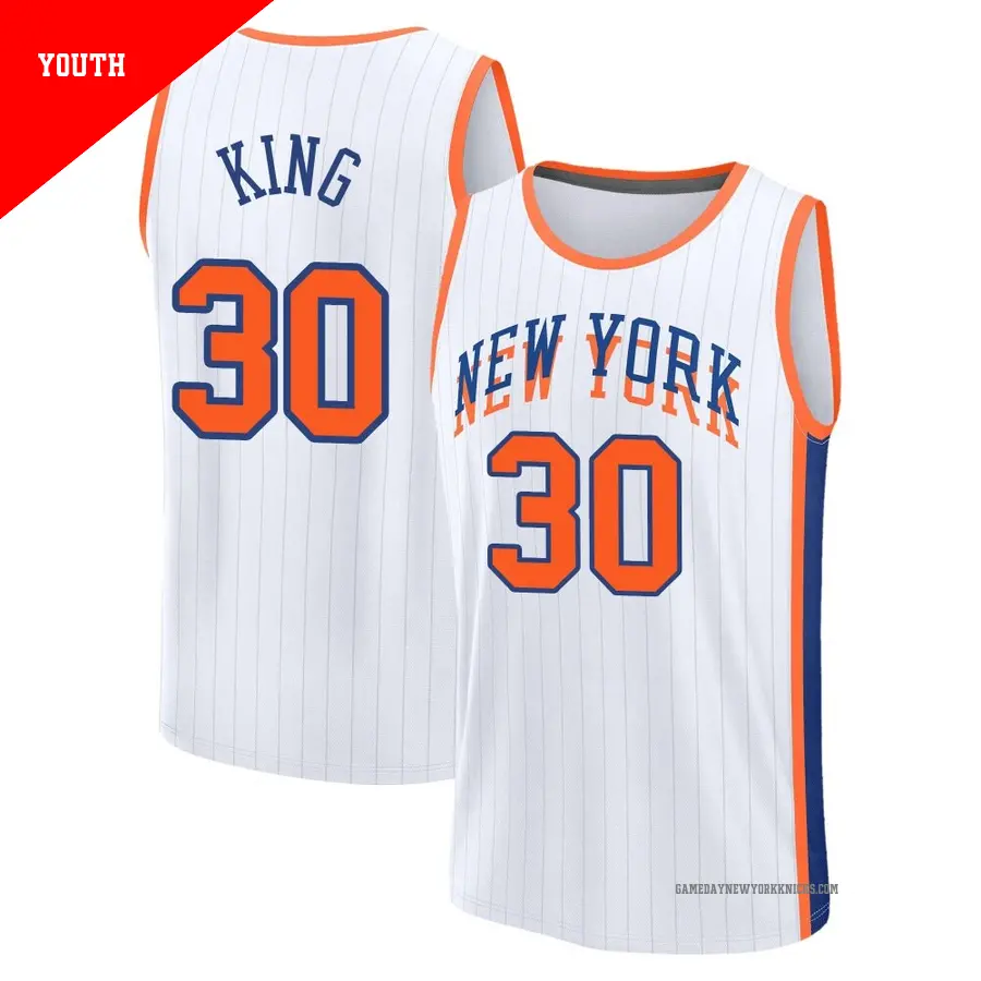 ＃30 Youth Bernard King New York Knicks 2024/25 Fast Break White City Edition Jersey
