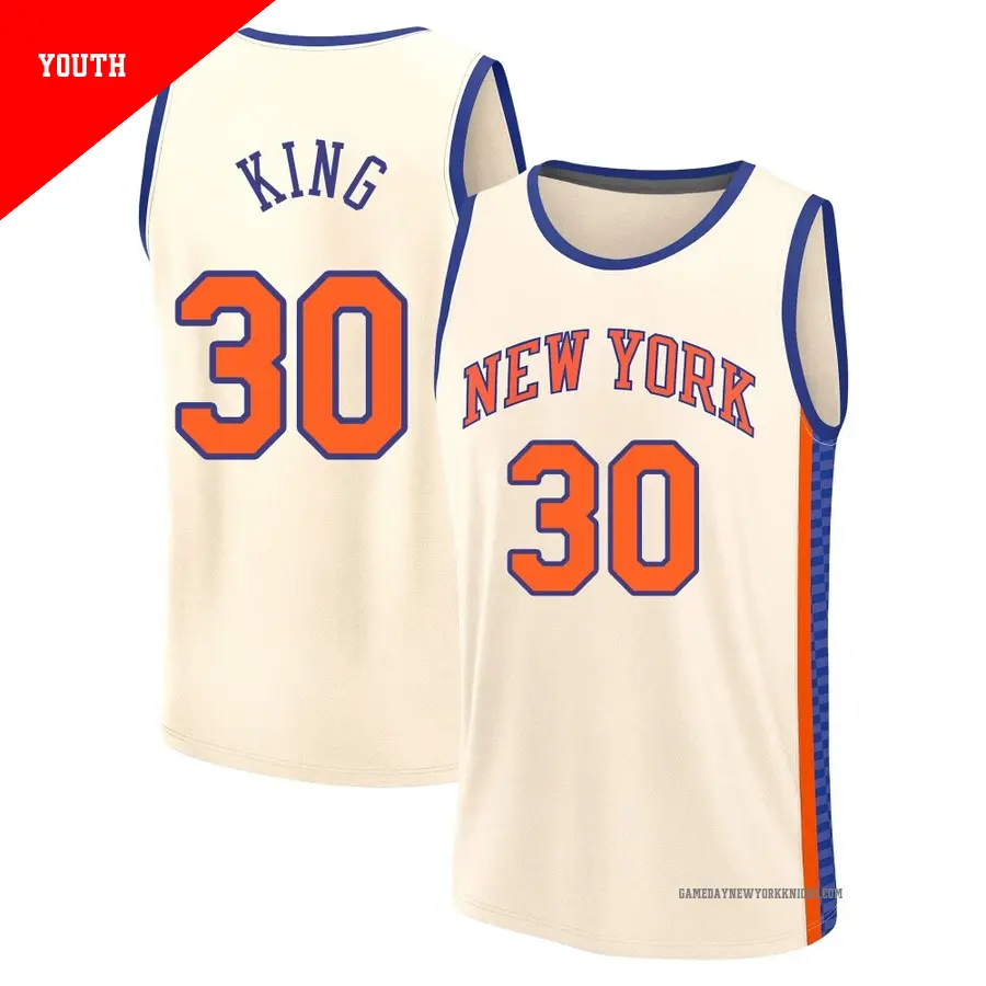＃30 Youth Bernard King New York Knicks 2025/26 Fast Break Cream City Edition Jersey