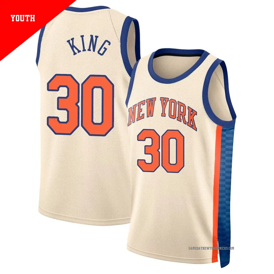 ＃30 Youth Bernard King New York Knicks 2025/26 Swingman Cream City Edition Jersey
