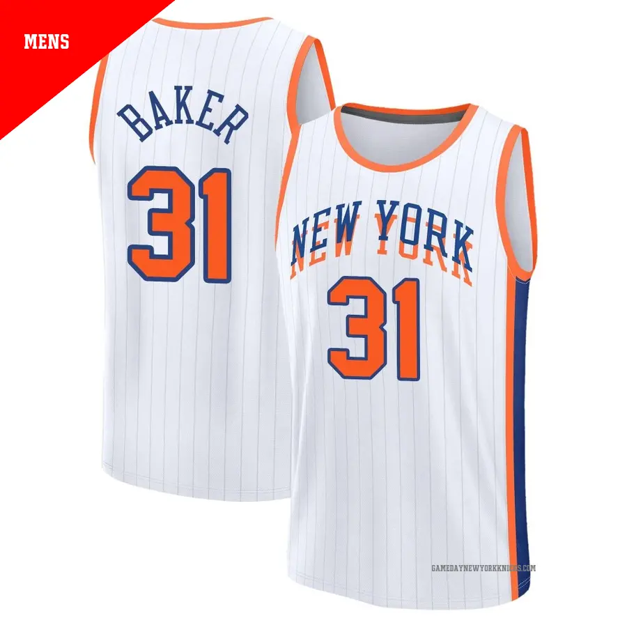 ＃31 Men's Ron Baker New York Knicks 2024/25 Fast Break Fanatics White City Edition Jersey