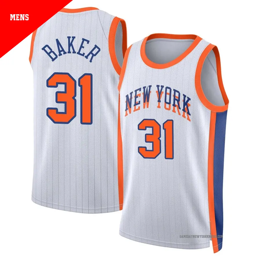 ＃31 Men's Ron Baker New York Knicks 2024/25 Swingman White City Edition Jersey
