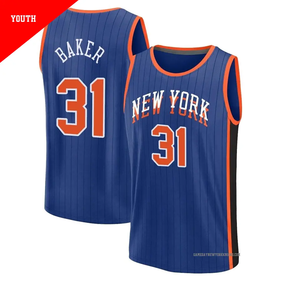 ＃31 Youth Ron Baker New York Knicks 2023/24 Fast Break Blue City Edition Jersey