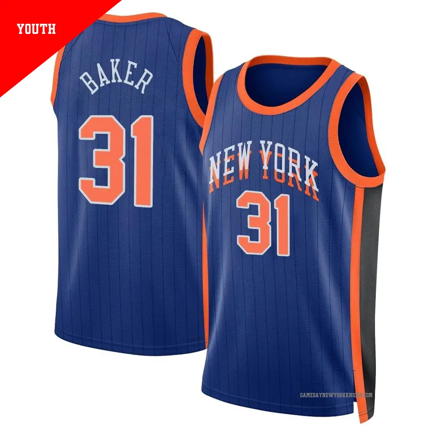 ＃31 Youth Ron Baker New York Knicks 2023/24 Swingman Blue City Edition Jersey