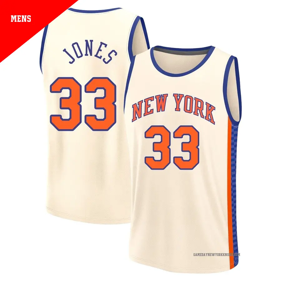 ＃33 Men's Dillon Jones New York Knicks 2025/26 Fast Break Cream City Edition Jersey