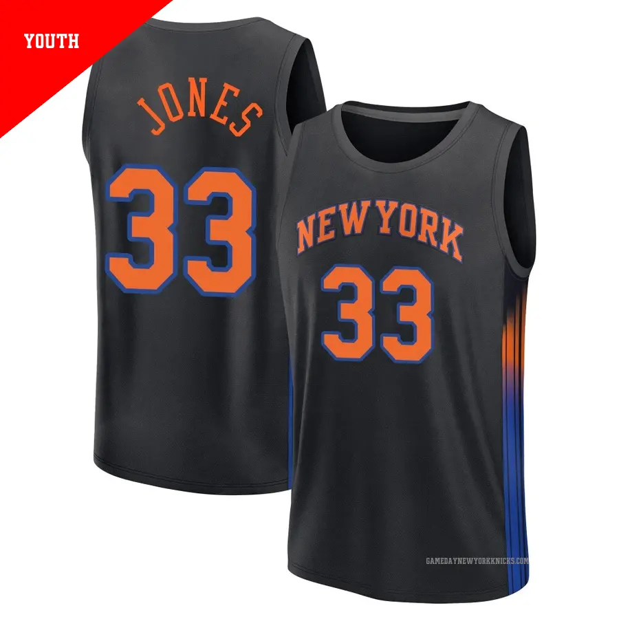 ＃33 Youth Dillon Jones New York Knicks 2024/25 Fast Break Black Statement Edition Jersey